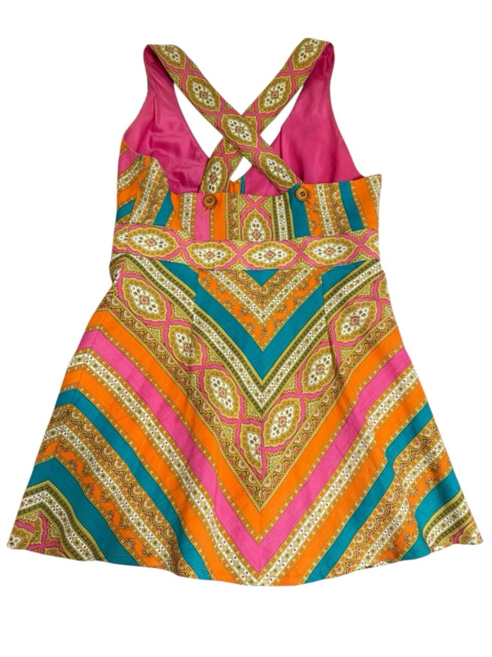 Vintage Nanette Lepore Shift Tunic Mini Dress Neon Pink Orange 2 XS Boho Mod - Picture 5 of 12
